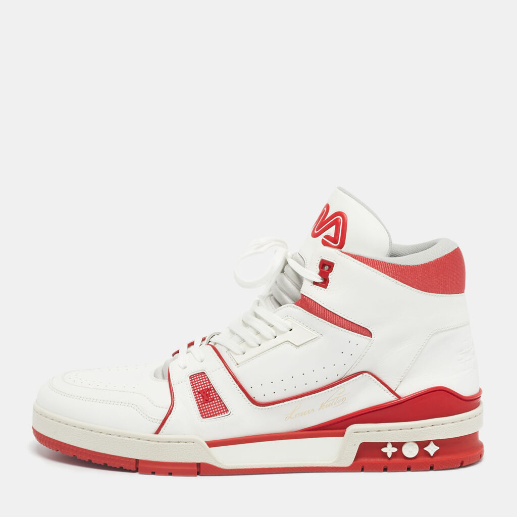 Louis Vuitton White/Red Leather LV Trainer Mid Sneakers Size 44 Louis Vuitton White/Red Leather LV Trainer Mid Sneakers Size 44