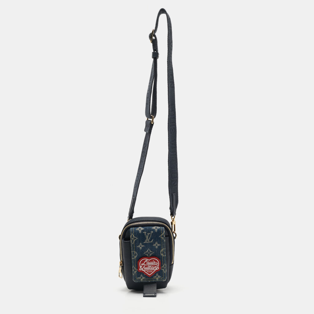Louis Vuitton x Nigo Blue Denim Monogram Flat Double Phone Pouch Louis Vuitton x Nigo Blue Denim Monogram Flat Double Phone Pouch