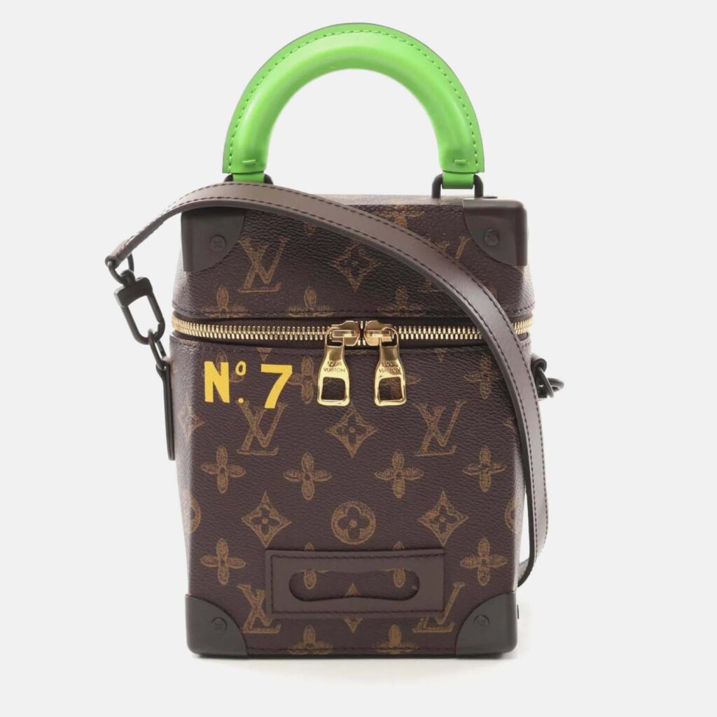 Louis Vuitton Vertical Box Trunk Brown/Green Coated Canvas Leather Monogram Handbag Louis Vuitton Vertical Box Trunk Brown/Green Coated Canvas Leather Monogram Handbag