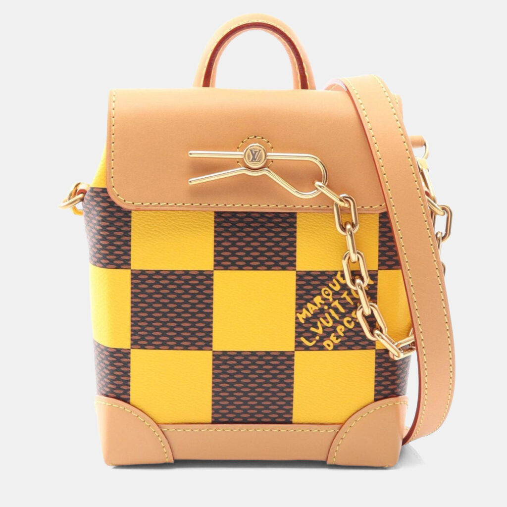 Louis Vuitton Steamer Nano Brown Yellow Damier Canvas Leather Shoulder Bag Louis Vuitton Steamer Nano Brown Yellow Damier Canvas Leather Shoulder Bag