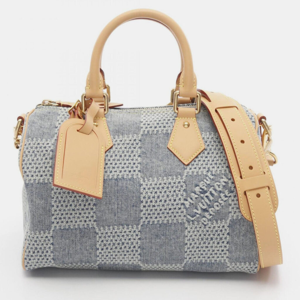 Louis Vuitton Speedy Bandouliere 25 Blue Damier Denim Leather Top Handle Bag Louis Vuitton Speedy Bandouliere 25 Blue Damier Denim Leather Top Handle Bag