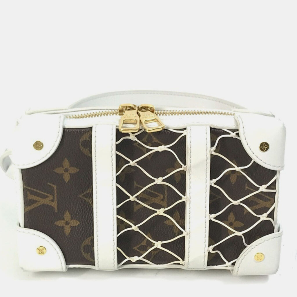 Louis Vuitton Soft Trunk Phone Box Pochette Shoulder Bag In Leather/Monogram Canvas White/Brown