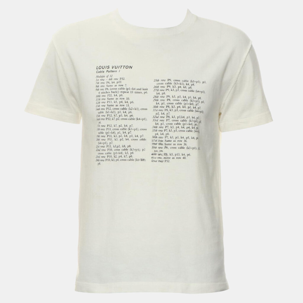 Louis Vuitton Broken White Cotton Cable Pattern Printed T-Shirt S