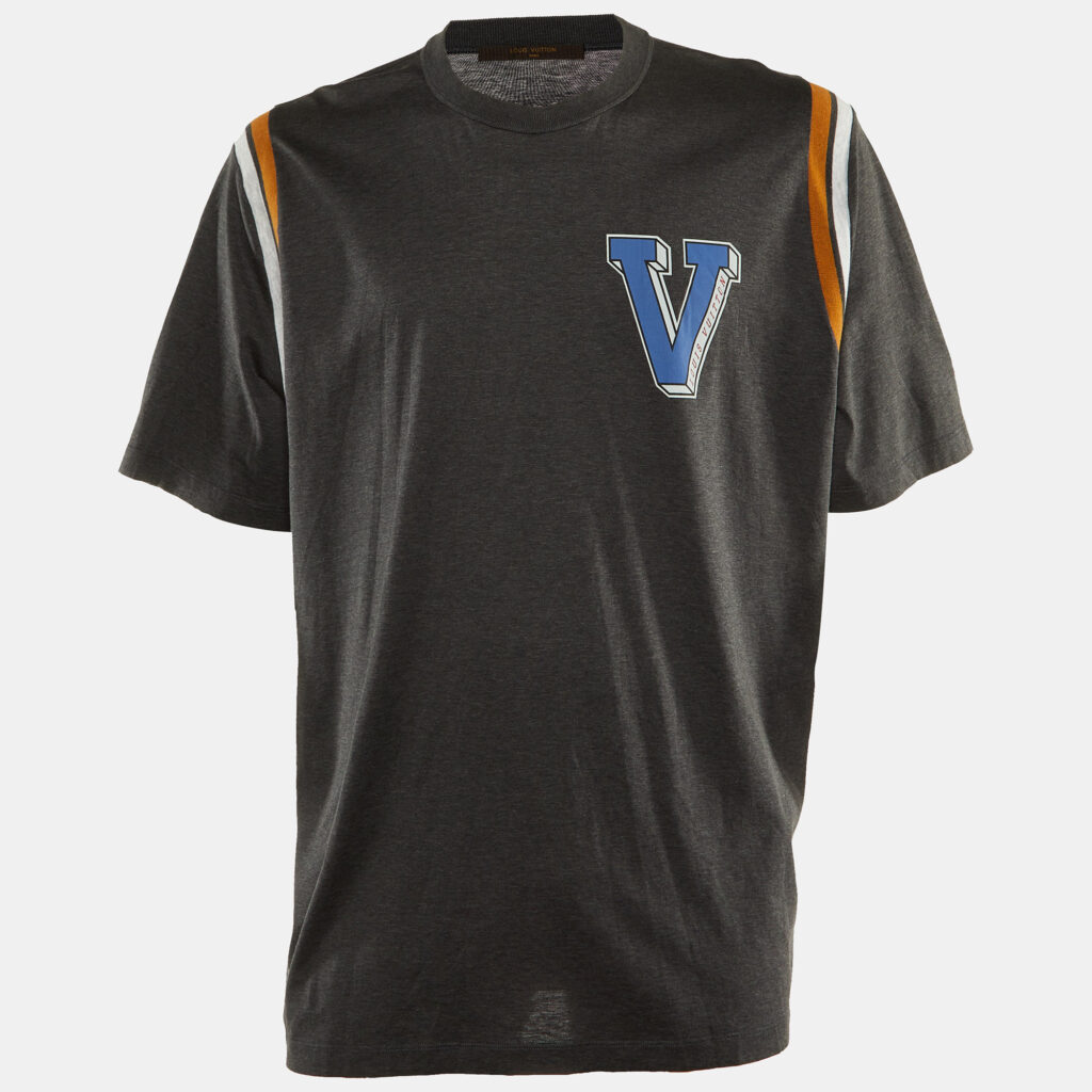 Louis Vuitton Grey V Logo Print Cotton Crew Neck T-Shirt 6L