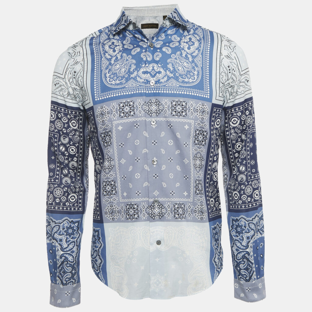 Louis Vuitton Blue Bandana Print Cotton Long Sleeve Shirt S