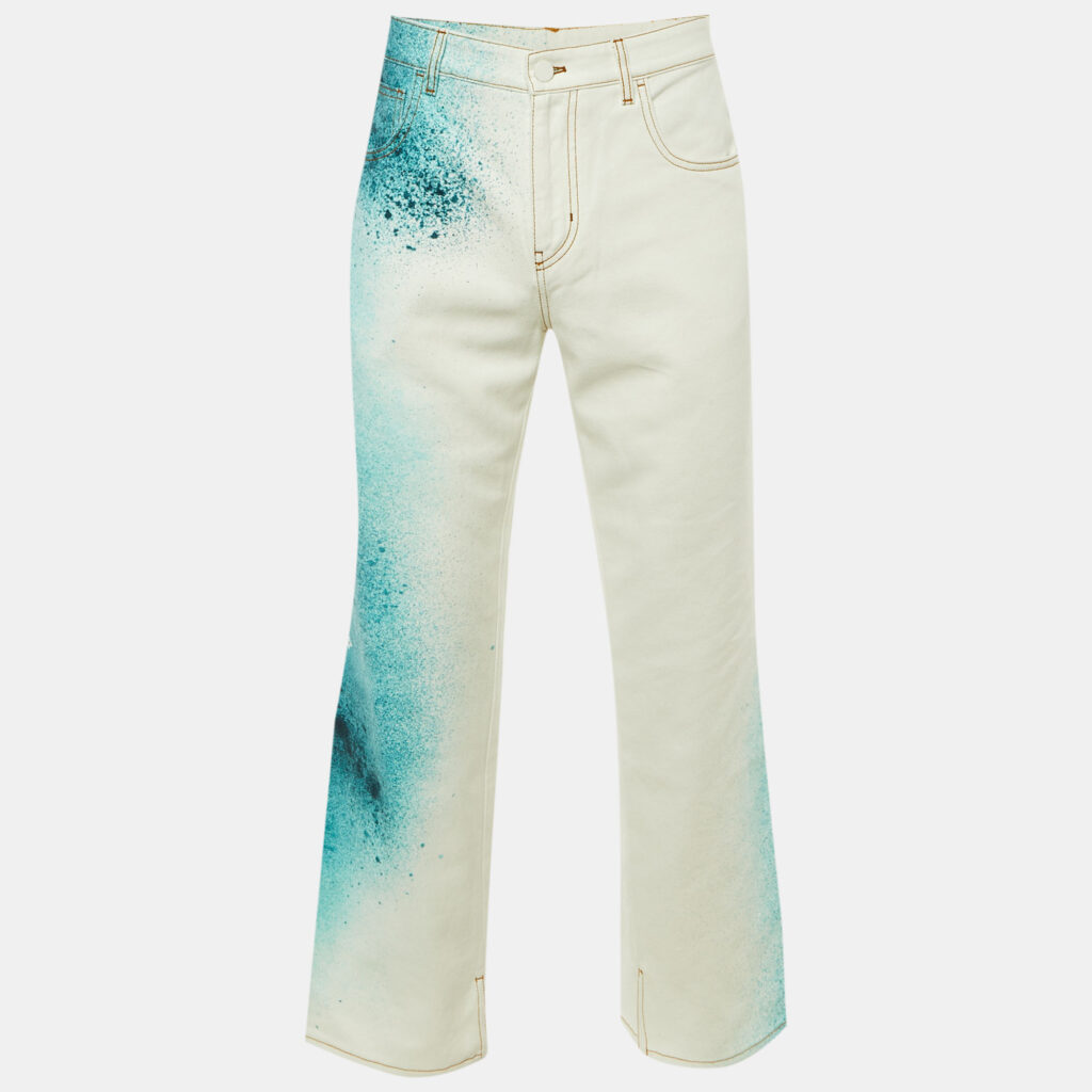 Louis Vuitton White Monogram Spray Denim Straight Fit Jeans S/Waist 31" Louis Vuitton White Monogram Spray Denim Straight Fit Jeans S/Waist 31"