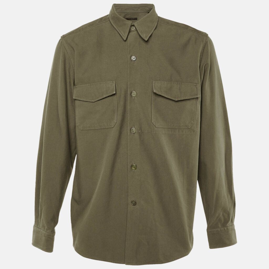 Louis Vuitton Vintage Dusty Green Cotton Button Front Overshirt M Louis Vuitton Vintage Dusty Green Cotton Button Front Overshirt M