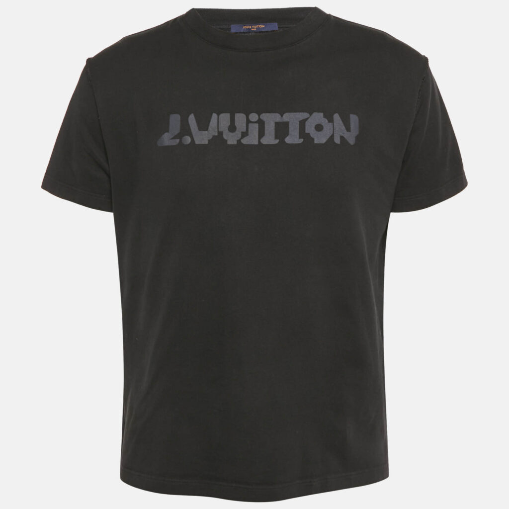 Louis Vuitton Black Logo Print Jersey Crewneck T-Shirt M