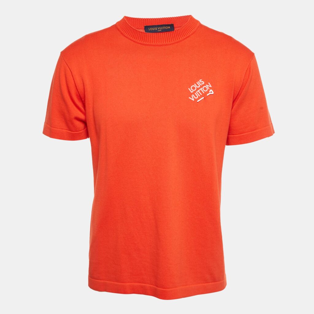 Louis Vuitton Red Pin Logo Embroidered Cotton T-Shirt XS