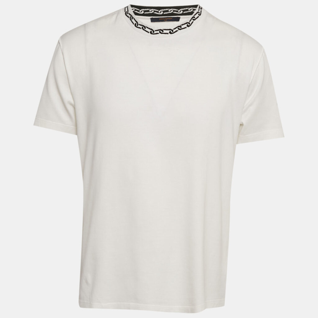 Louis Vuitton White Chain Neck Intarsia Jersey Crewneck T-Shirt M