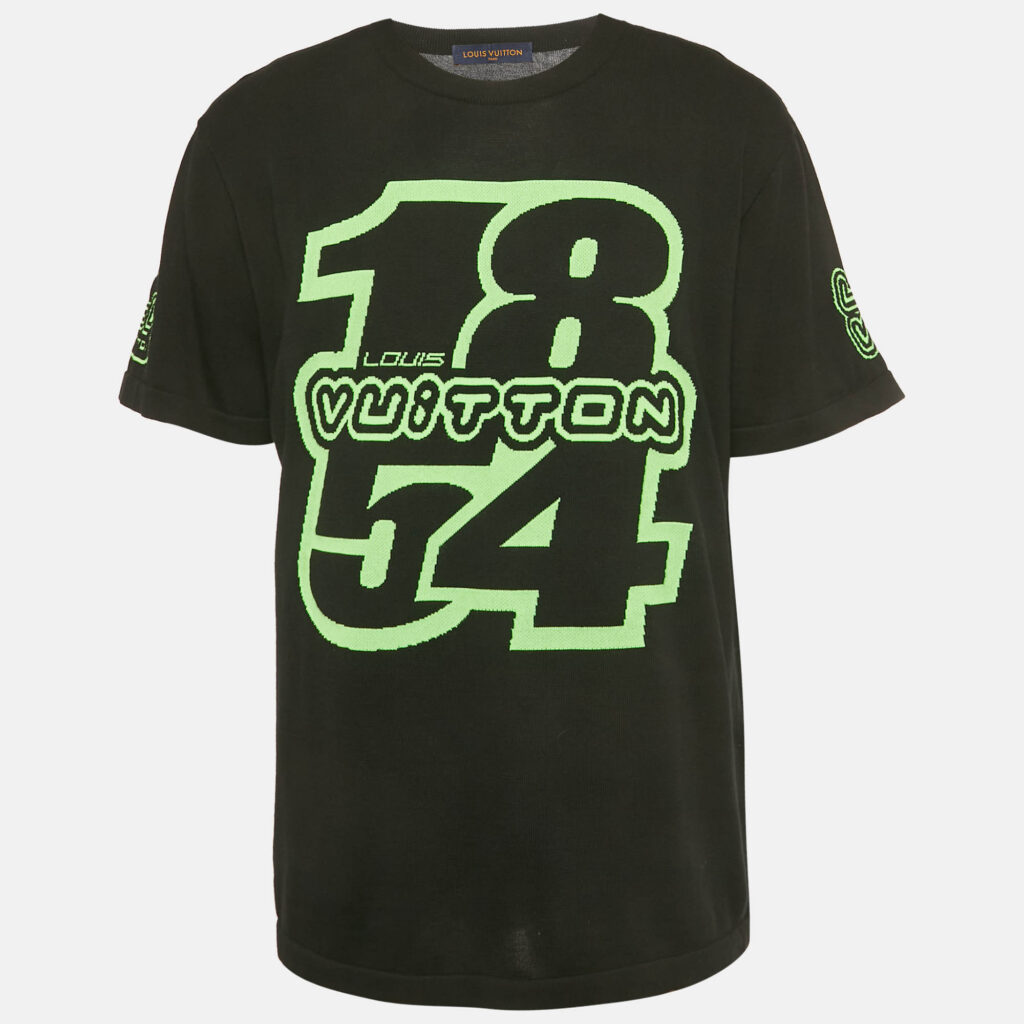 Louis Vuitton Black/Neon Green Intarsia Cotton 22AW T-Shirt L