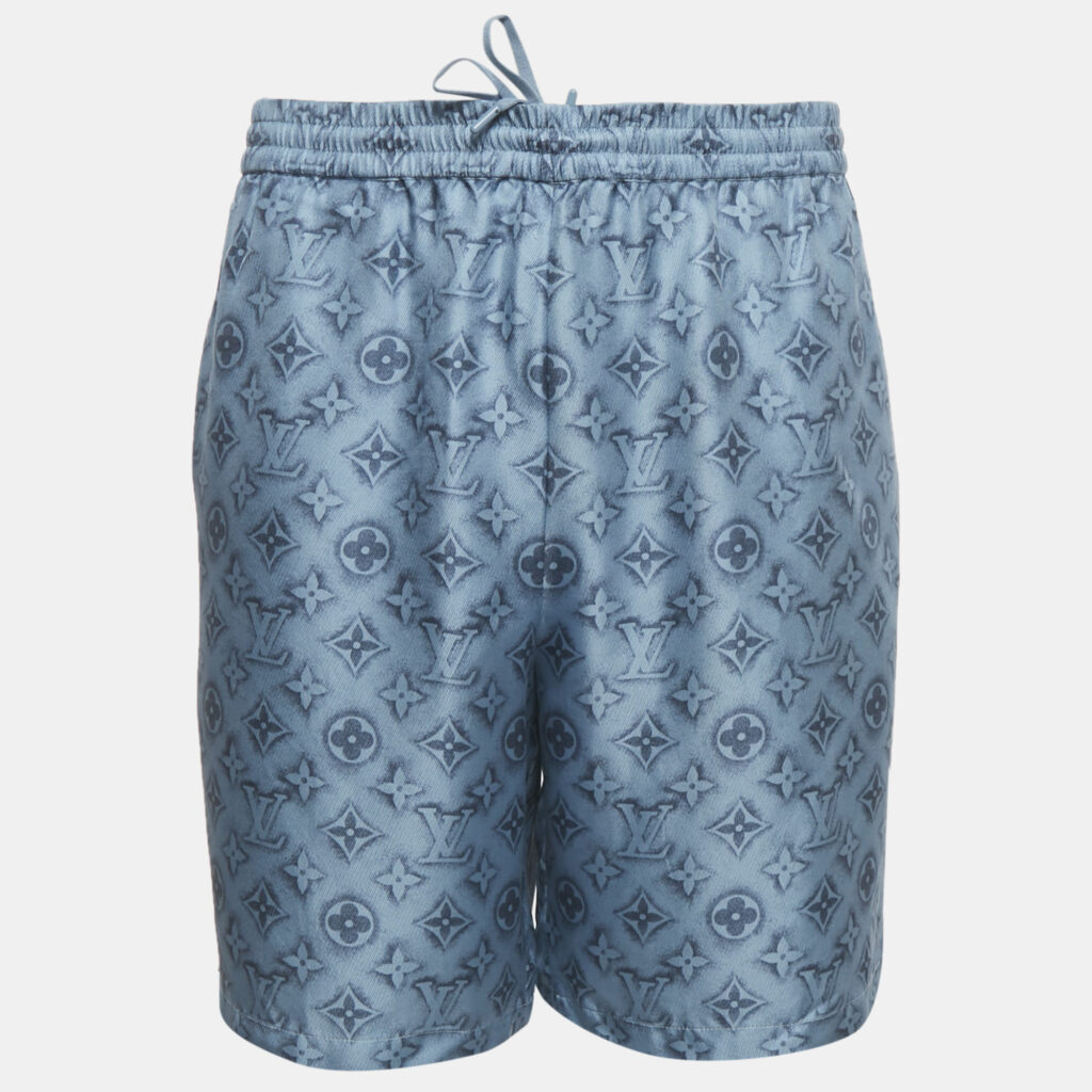 Louis Vuitton Blue Monogram Print Silk Shorts XL Louis Vuitton Blue Monogram Print Silk Shorts XL