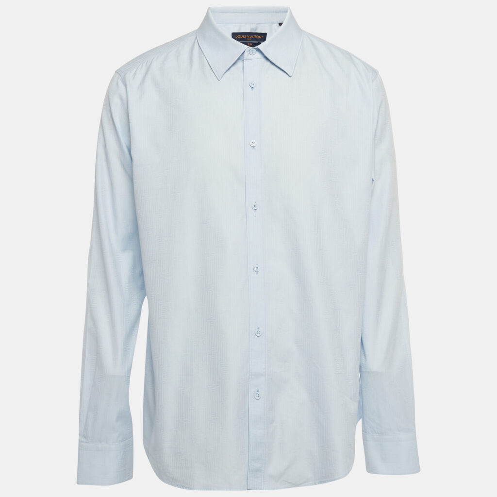 Louis Vuitton Blue Monogram Cotton Slim Fit Shirt XL