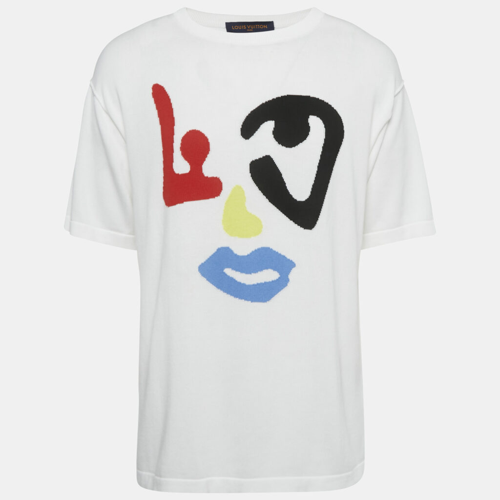 Louis Vuitton White Intarsia Cotton Knit Crewneck T-Shirt L Louis Vuitton White Intarsia Cotton Knit Crewneck T-Shirt L