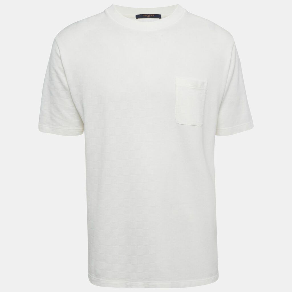 luxury-men-louis-vuitton-used-clothes-p1243884-002.jpg Louis Vuitton White Damier Jersey Crewneck T-Shirt XL