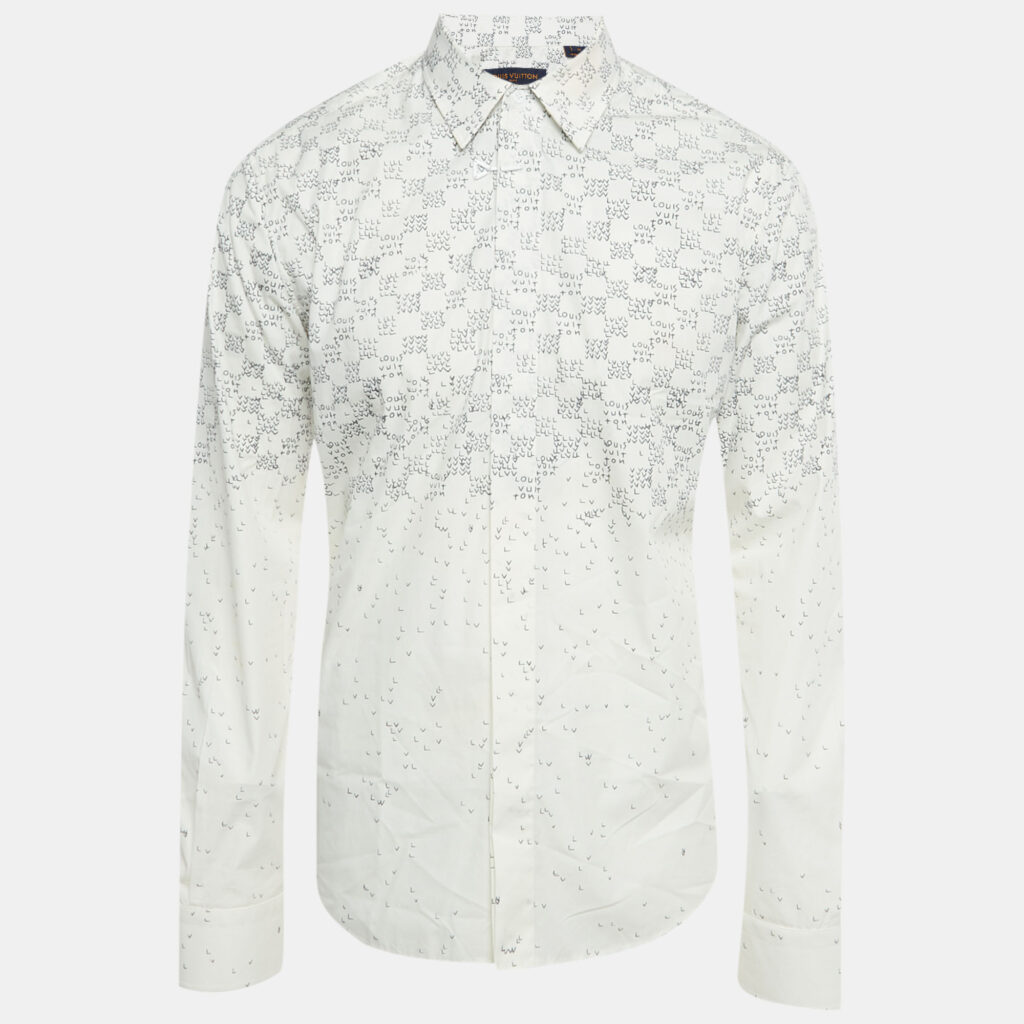 luxury-men-louis-vuitton-used-clothes-p1245630-003-1.jpg Louis Vuitton White Damier Cotton Long Sleeve Shirt XL