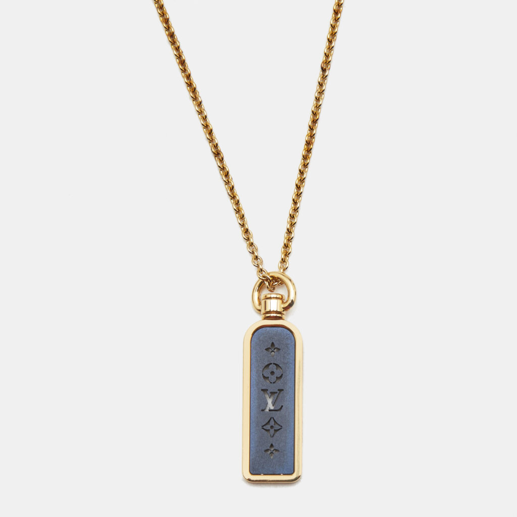 Louis Vuitton Les Gastons Vuitton Small Blue PVD Titanium 18k Yellow Gold Tag Pendant Necklace Louis Vuitton Les Gastons Vuitton Small Blue PVD Titanium 18k Yellow Gold Tag Pendant Necklace