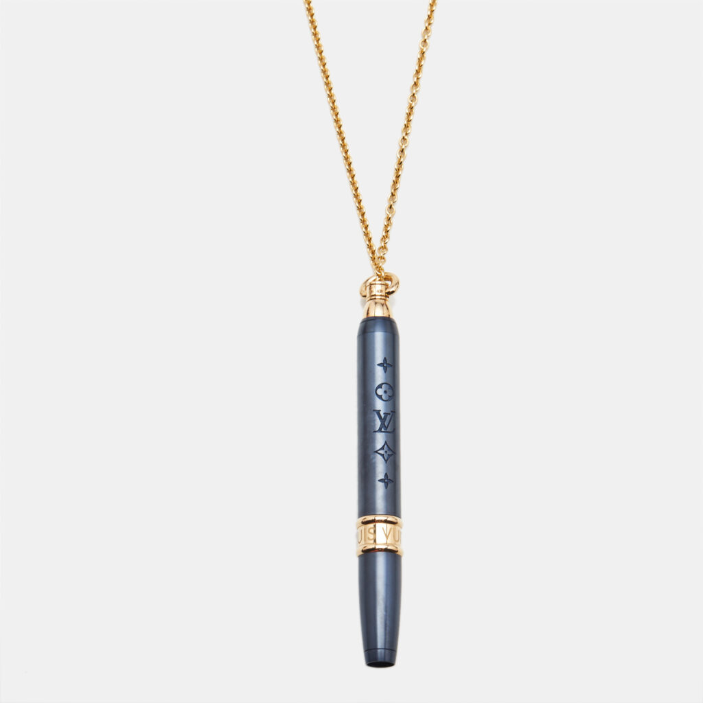 Louis Vuitton Les Gastons Vuitton Designer Blue PVD Titanium 18k Yellow Gold Pencil Pendant Necklace Louis Vuitton Les Gastons Vuitton Designer Blue PVD Titanium 18k Yellow Gold Pencil Pendant Necklace