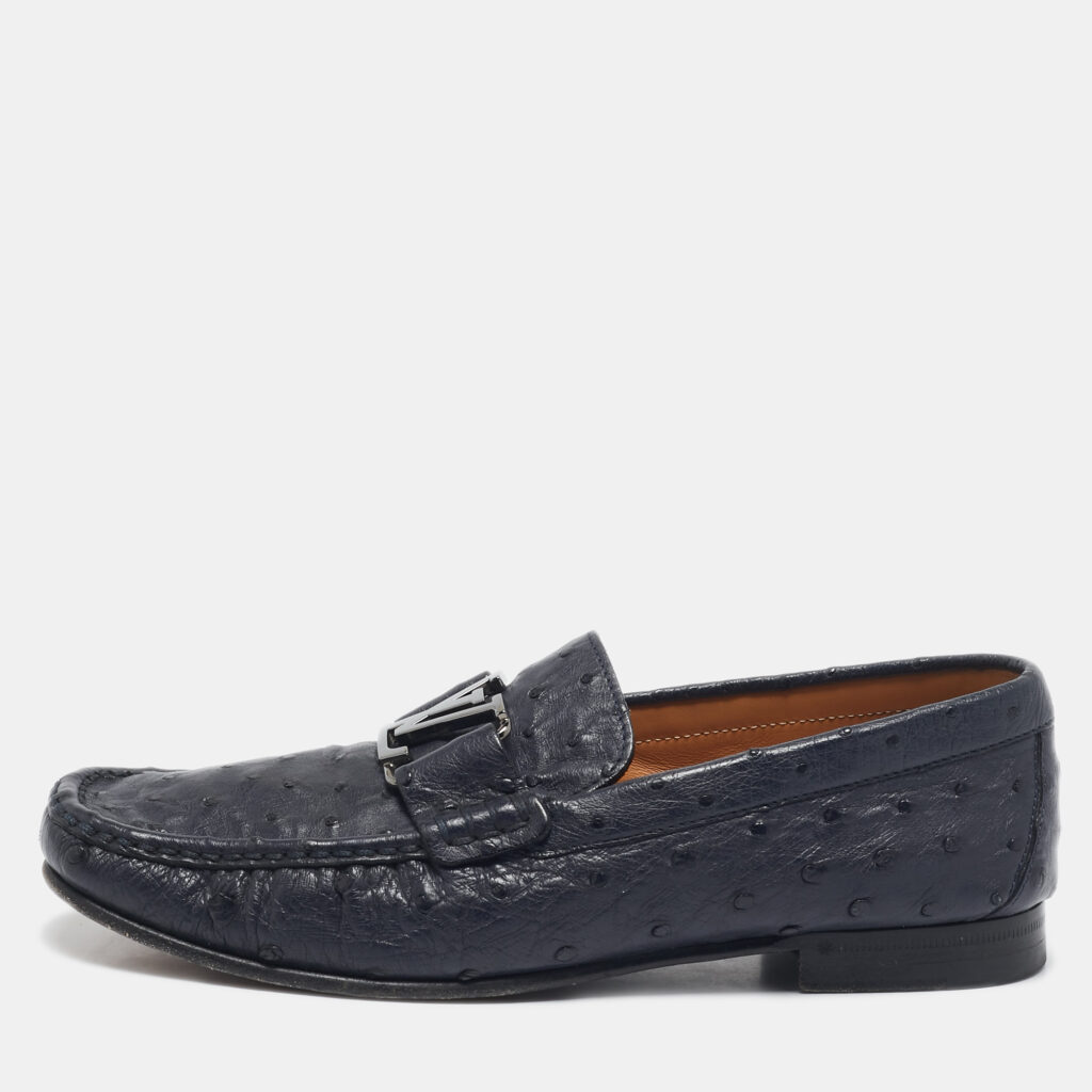 Louis Vuitton Navy Blue Ostrich Leather Monte Carlo Loafers Size 40 Louis Vuitton Navy Blue Ostrich Leather Monte Carlo Loafers Size 40