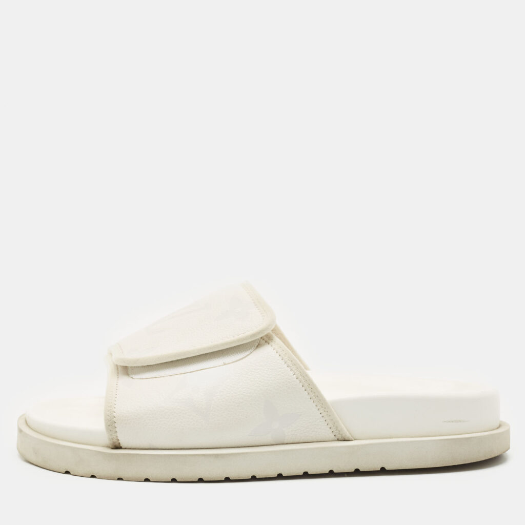 Louis Vuitton White Monogram Embossed Leather Miami Flat Slide Sandals Size 41