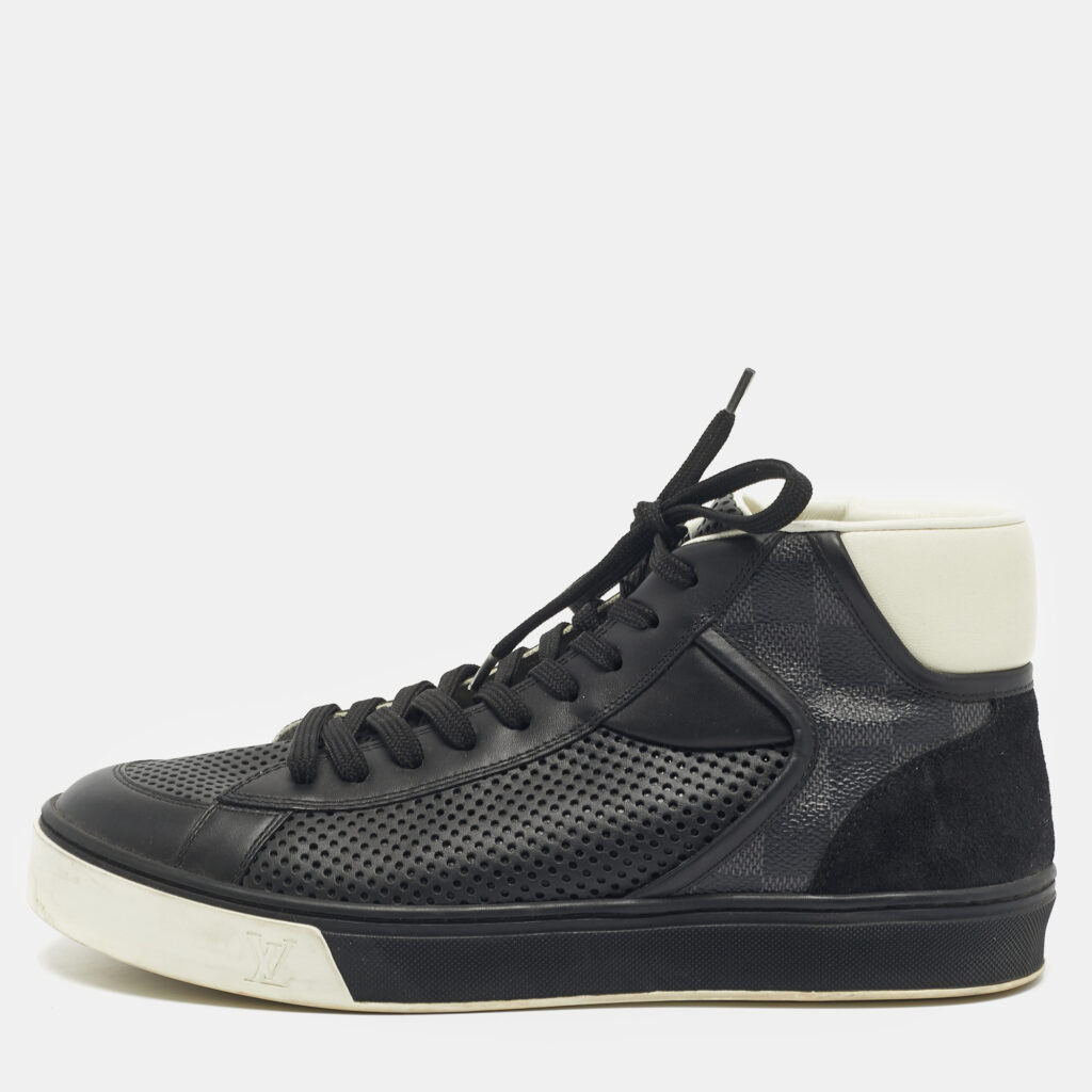 Louis Vuitton Black Damier Canvas and Leather High Top Sneakers Size 39.5 Louis Vuitton Black Damier Canvas and Leather High Top Sneakers Size 39.5
