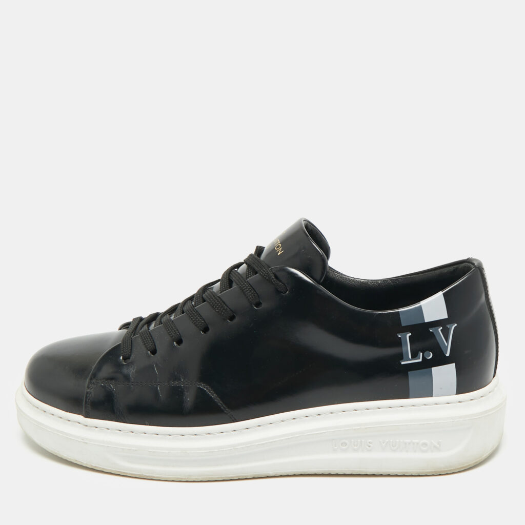 Louis Vuitton Black Leather Beverly Hills Lace Up Sneakers Size 40.5