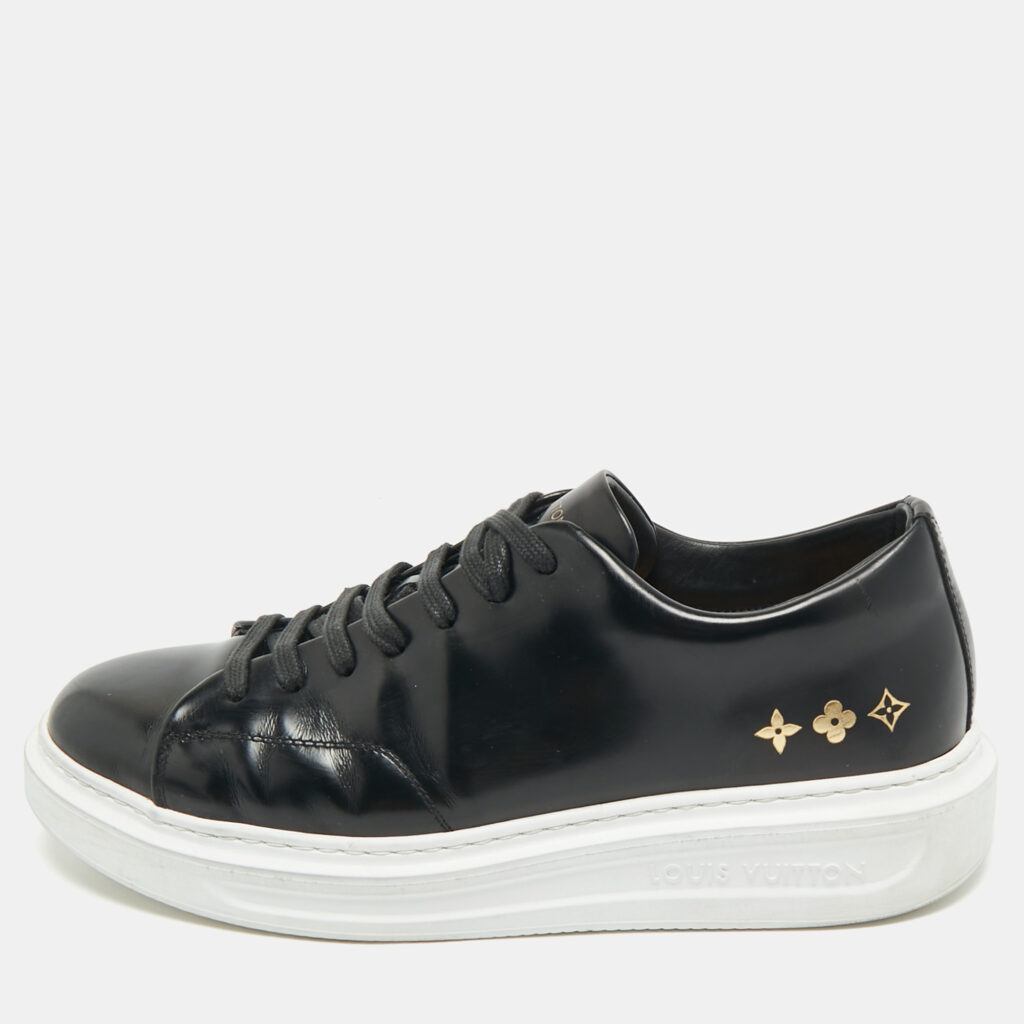 Louis Vuitton Black Leather Monogram Debossed Time Out Sneakers Size 40..5