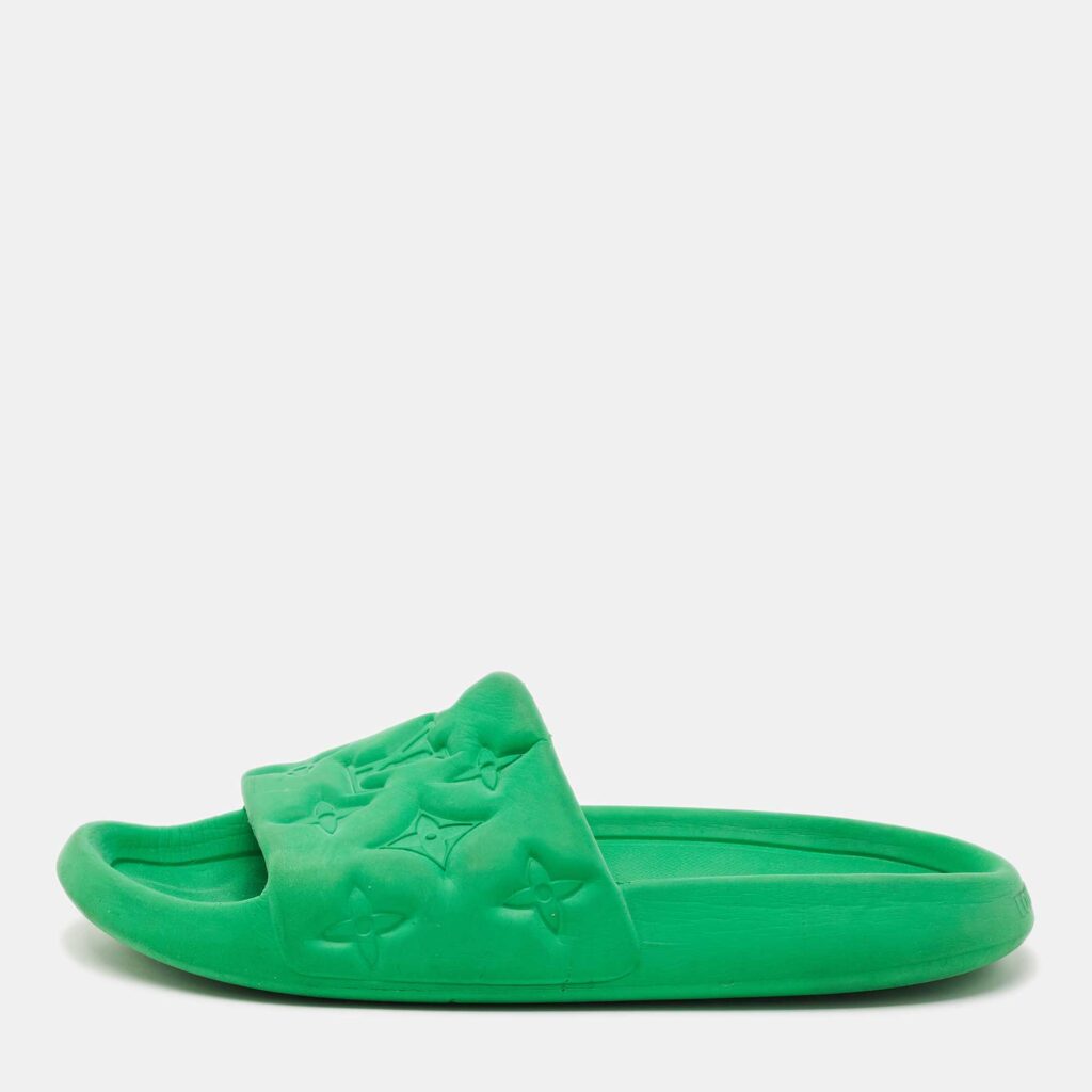 Louis Vuitton Green Rubber monogram Pool Slide Size 42.5