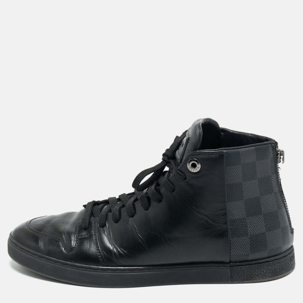 Louis Vuitton Black Leather and Damier Canvas High Top Sneakers Size 39 Louis Vuitton Black Leather and Damier Canvas High Top Sneakers Size 39
