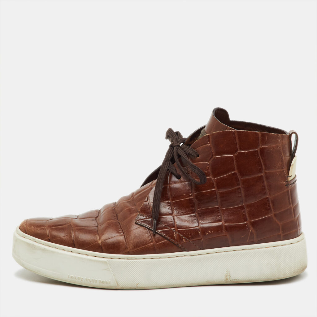 Louis Vuitton Brown Croc Embossed Leather Front Row High Top Sneakers Size 41 Louis Vuitton Brown Croc Embossed Leather Front Row High Top Sneakers Size 41