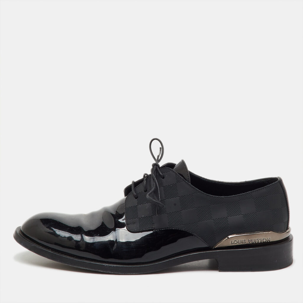 Louis Vuitton Black Damier and Patent Leather Lace Up Derby Size 41 Louis Vuitton Black Damier and Patent Leather Lace Up Derby Size 41