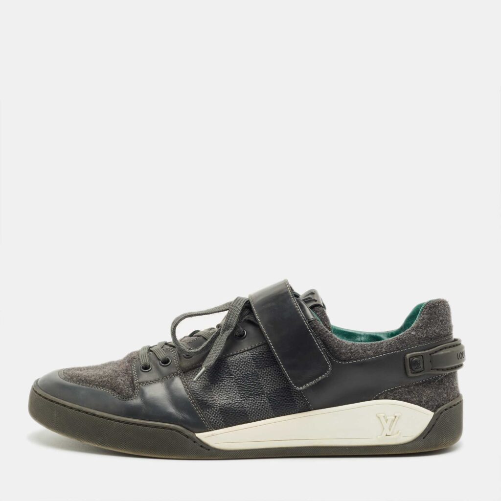 Louis Vuitton Grey Wool and Damier Graphite Canvas Low Top Sneakers Size 44 Louis Vuitton Grey Wool and Damier Graphite Canvas Low Top Sneakers Size 44
