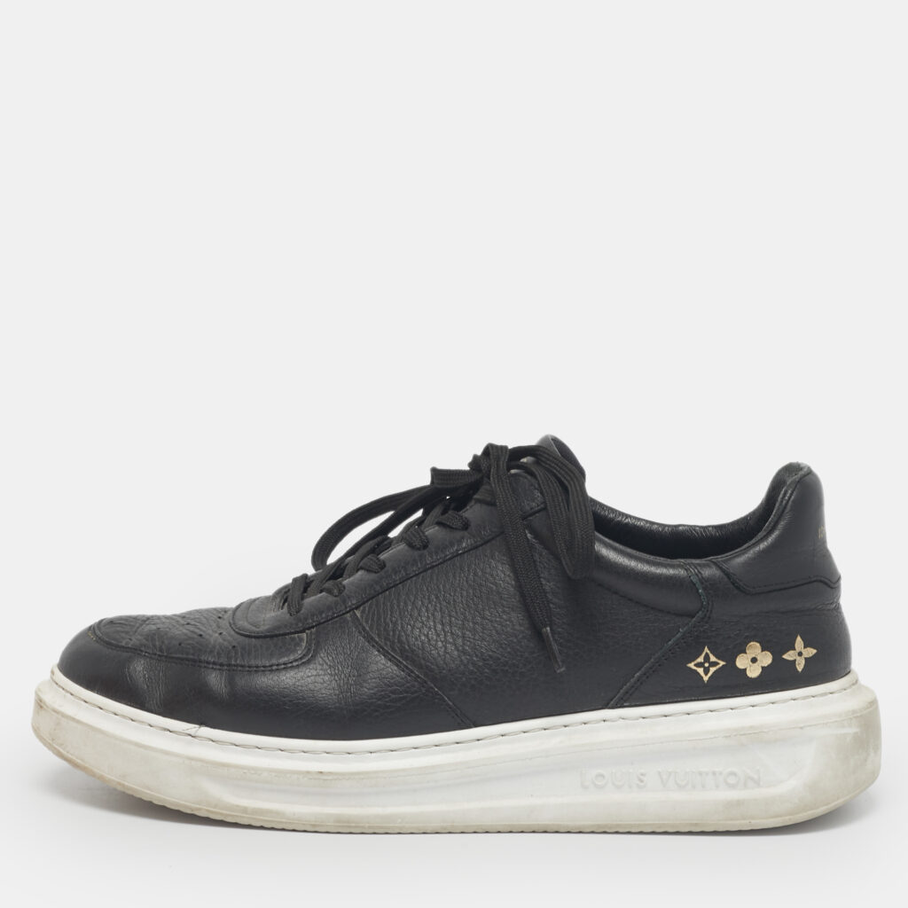 luxury-men-louis-vuitton-used-shoes-p1220337-002.jpg Louis Vuitton Black Leather Beverly Hills Low Top Sneakers Size 41