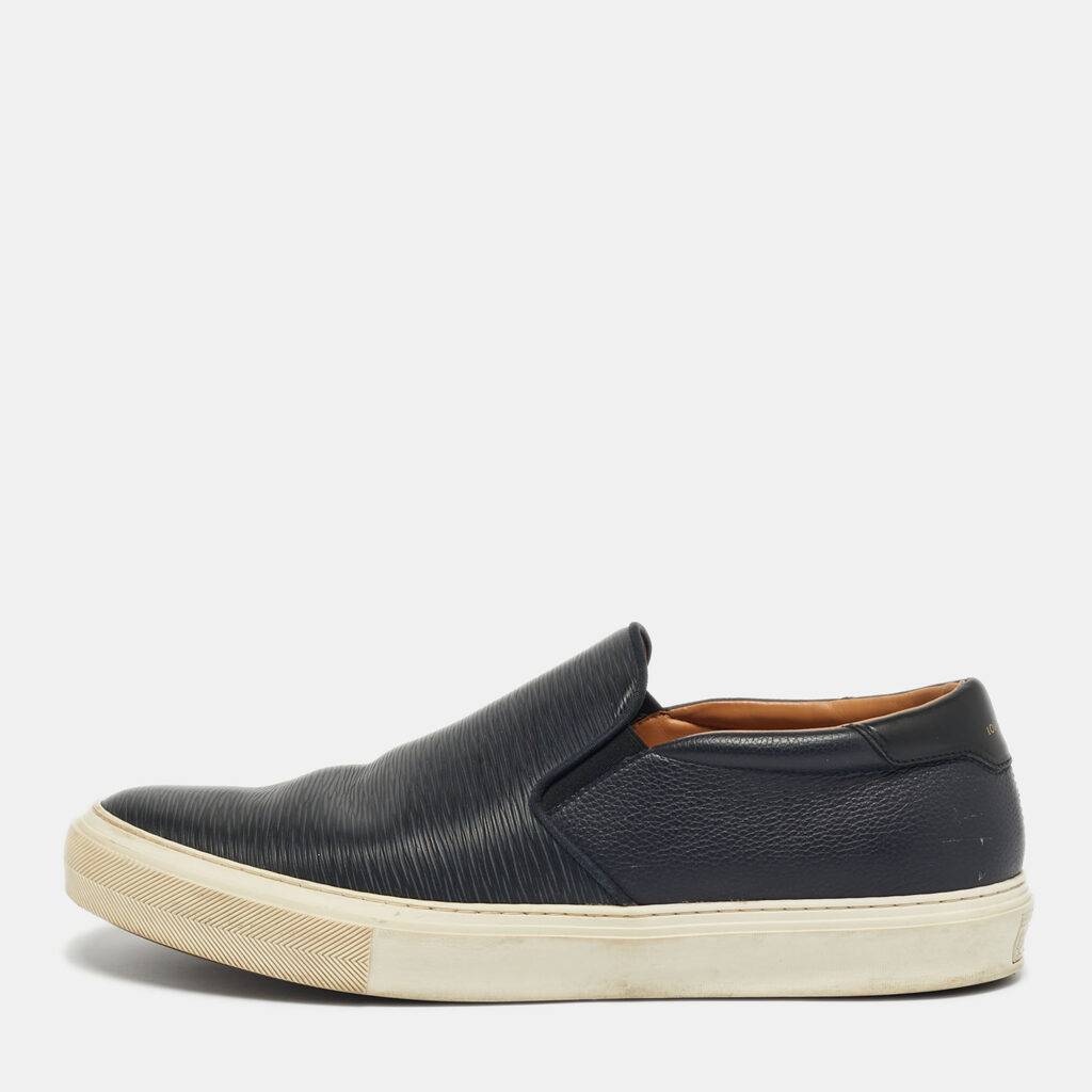 Louis Vuitton Navy Blue Leather Slip On Sneakers Size 45 Louis Vuitton Navy Blue Leather Slip On Sneakers Size 45