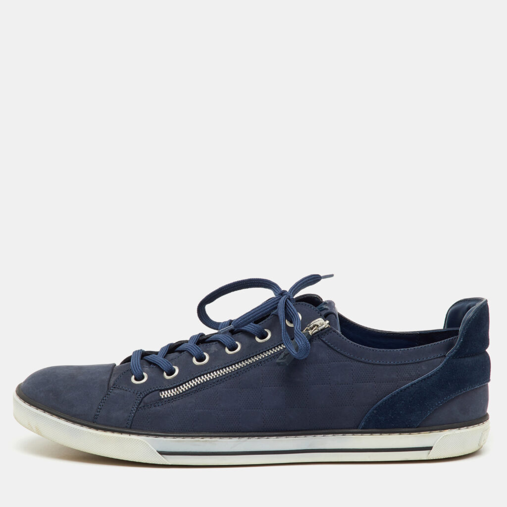 Louis Vuitton Blue Damier Nubuck Leather and Suede Adventure Sneakers Size 47