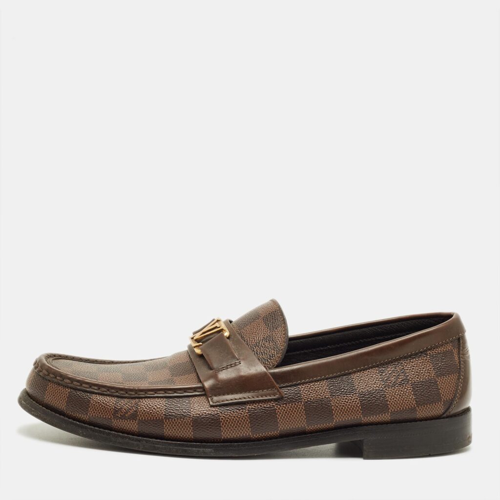 Louis Vuitton Brown Damier Canvas and Leather Major Loafers Size 42 Louis Vuitton Brown Damier Canvas and Leather Major Loafers Size 42