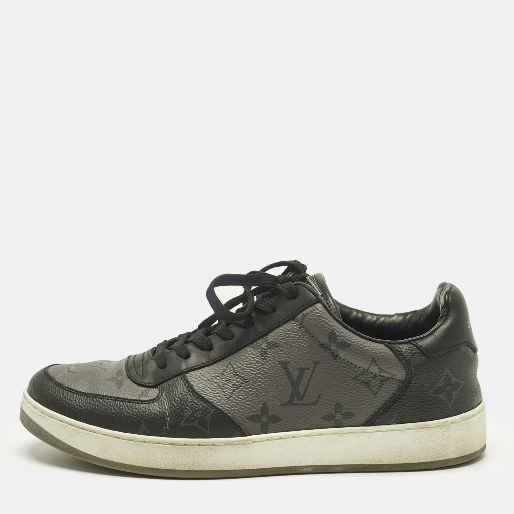 luxury-men-louis-vuitton-used-shoes-p1237746-001-1.jpg Louis Vuitton Grey/Black Monogram Canvas and Leather Rivoli Lace Up Sneakers Size 39