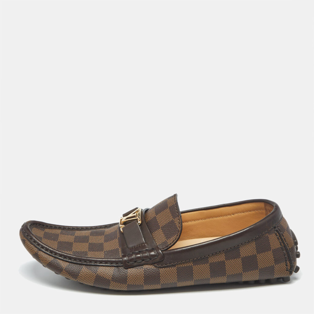 luxury-men-louis-vuitton-used-shoes-p1237847-003-1.jpg Louis Vuitton Brown Demier Canvas and Leather Hockenheim Loafers Size 42