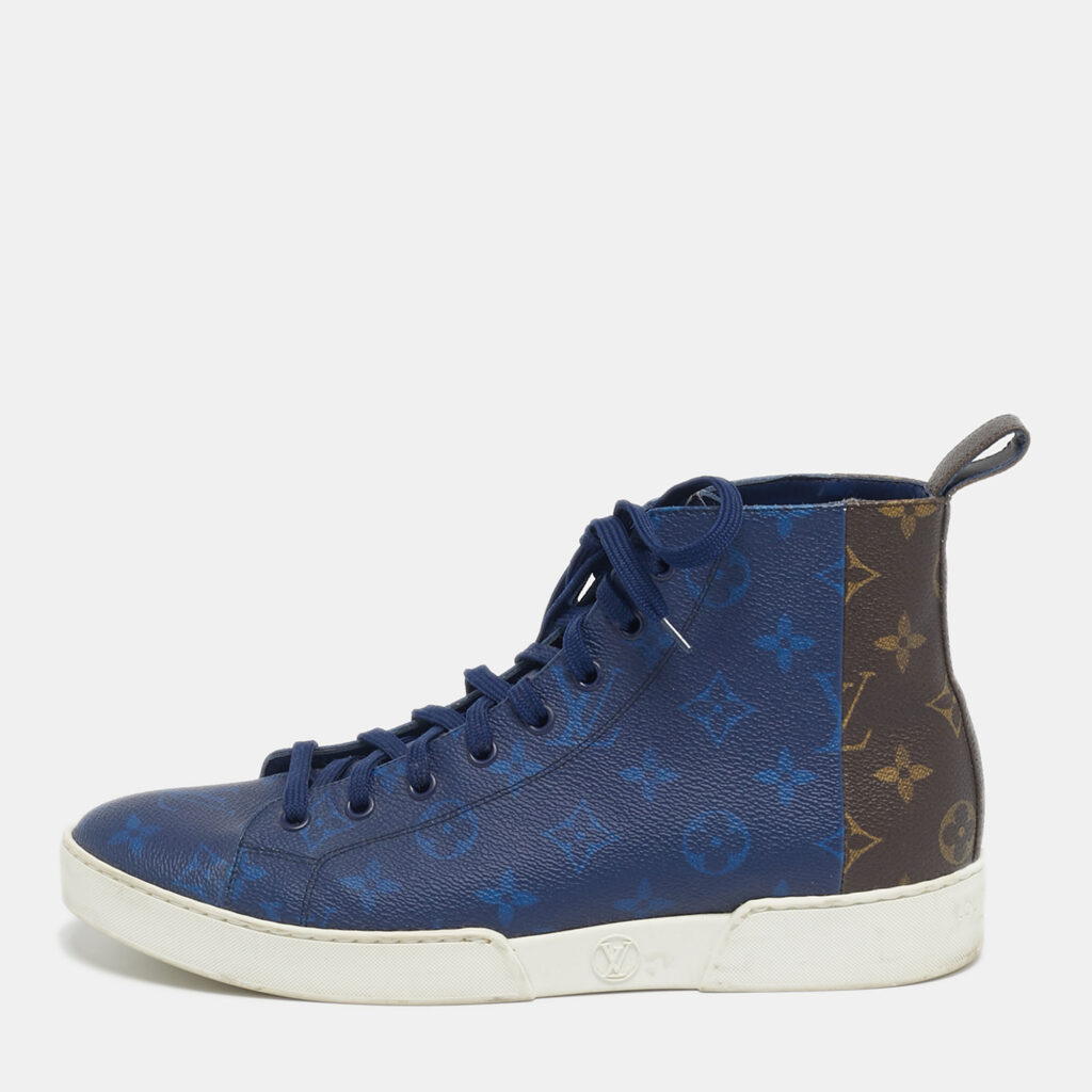 luxury-men-louis-vuitton-used-shoes-p1242489-001-1.jpg Louis Vuitton Blue/Brown Monogram Canvas Match Up High Top Sneakers Size 41