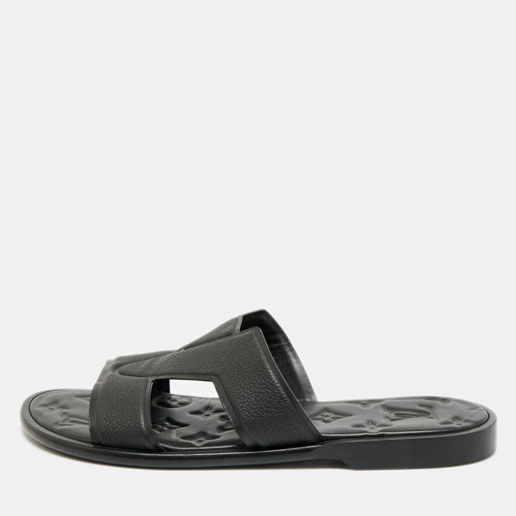 Louis Vuitton Black Leather LV Oasis Flat Slide Sandals Size 41 Louis Vuitton Black Leather LV Oasis Flat Slide Sandals Size 41