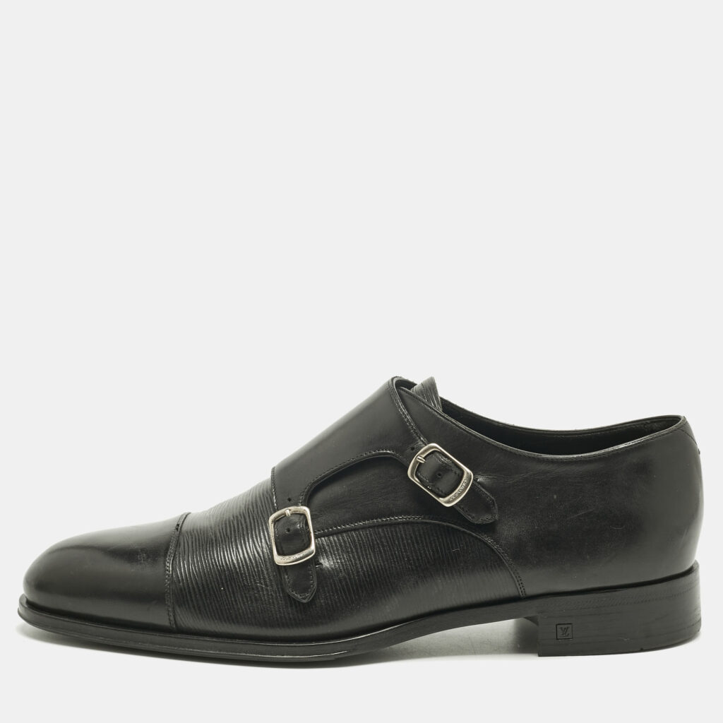 Louis Vuitton Black Epi Leather Double Buckle Monk Strap Size 43 Louis Vuitton Black Epi Leather Double Buckle Monk Strap Size 43