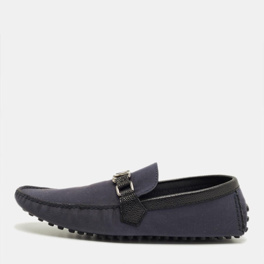 Louis Vuitton Navy Blue Fabric and Leather Hockenheim Loafers Size 44 Louis Vuitton Navy Blue Fabric and Leather Hockenheim Loafers Size 44