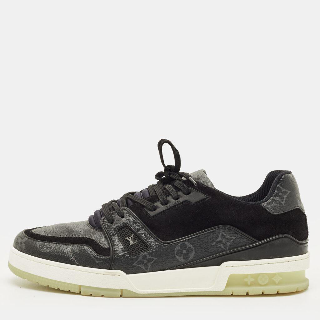 Louis Vuitton LV Trainer Size 43.5 Black Monogram Canvas and Suede Lace Up Sneakers Louis Vuitton LV Trainer Size 43.5 Black Monogram Canvas and Suede Lace Up Sneakers