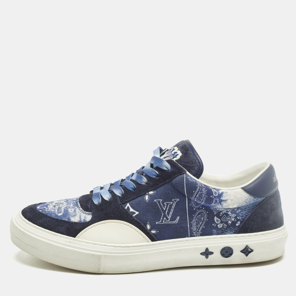 Louis Vuitton Richelieu LV Ollie Size 42 Navy Blue Canvas and Suede Lace Up Sneakers