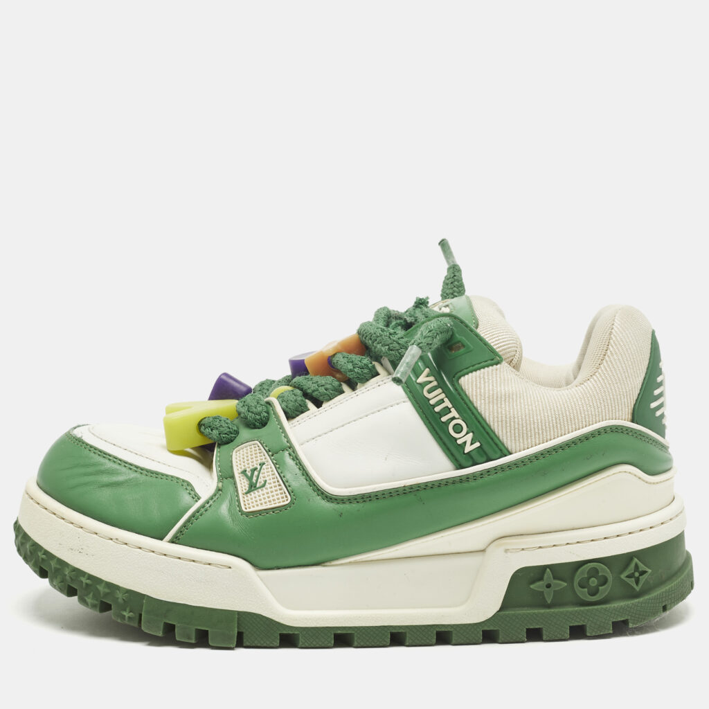 luxury-men-louis-vuitton-used-shoes-p1250960-001.jpg Louis Vuitton LV Trainer Maxi Size 40 Green/White Fabric and Leather Lace Up Sneakers