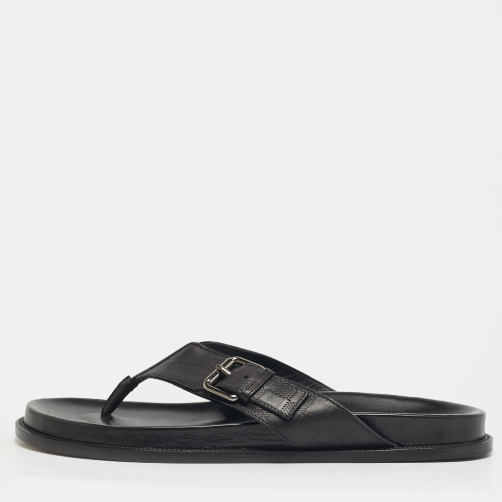 Louis Vuitton Size 43 Black Leather Damier Thong Flat Slides
