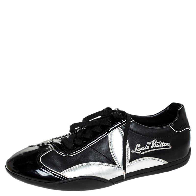 Louis Vuitton Black/Silver Patent Leather And Leather Low Top Lace Up Sneakers Size 41 Louis Vuitton Black/Silver Patent Leather And Leather Low Top Lace Up Sneakers Size 41