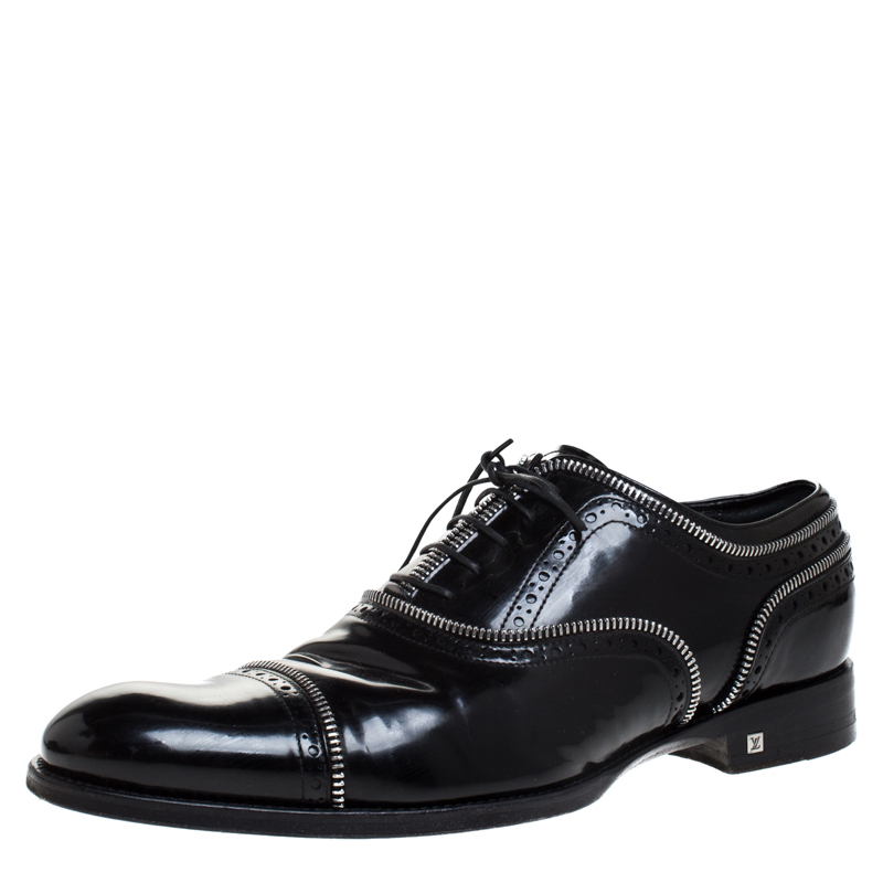 Louis Vuitton Black Patent Leather Lace Up Oxfords Size 41.5