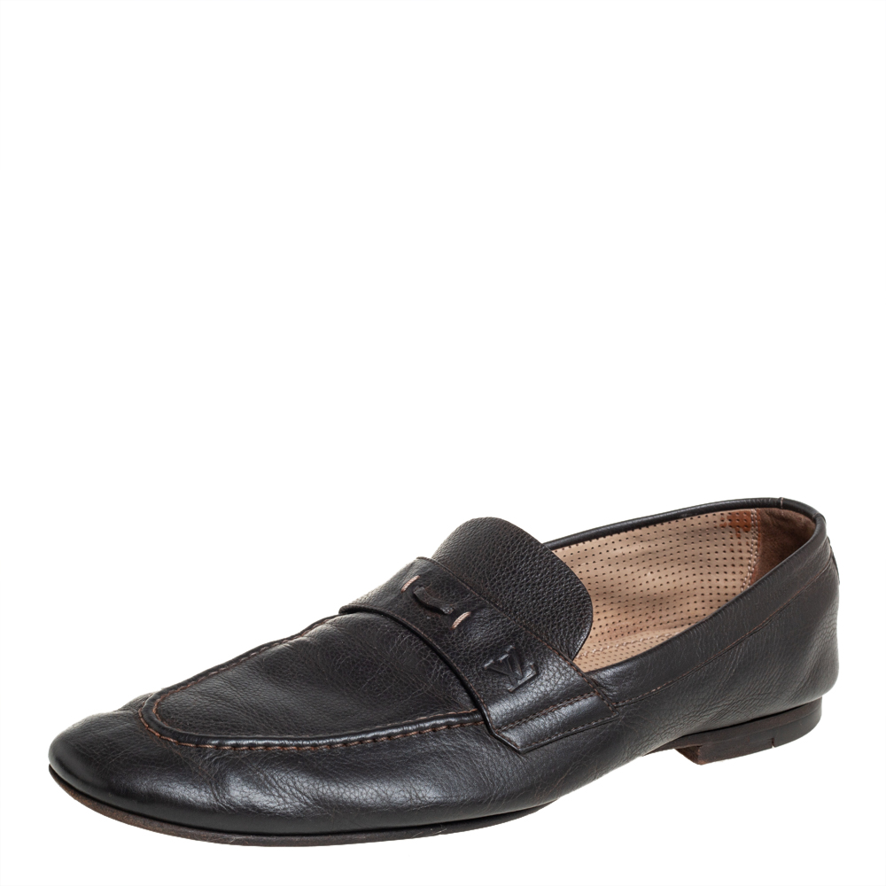 Louis Vuitton Brown Leather Slip On Loafers Size 42
