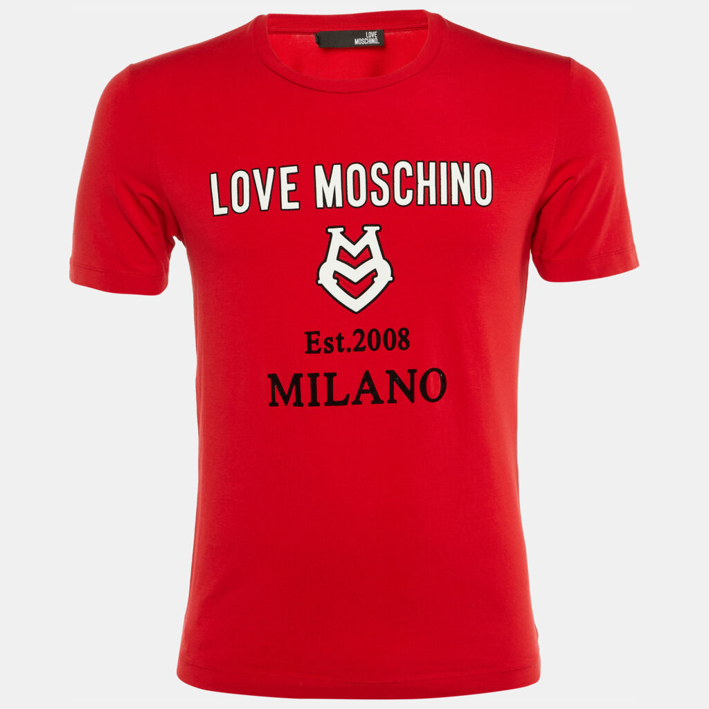 luxury-men-love-moschino-used-clothes-p1229434-004-1.jpg Love Moschino Red Logo Print Cotton Crew Neck T-Shirt M